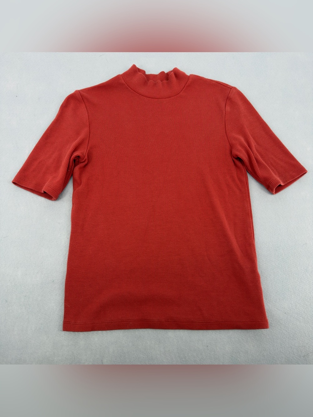 Marine Layer Lexi Orange Mock Neck Elbow Sleeve Ribbed Top Small